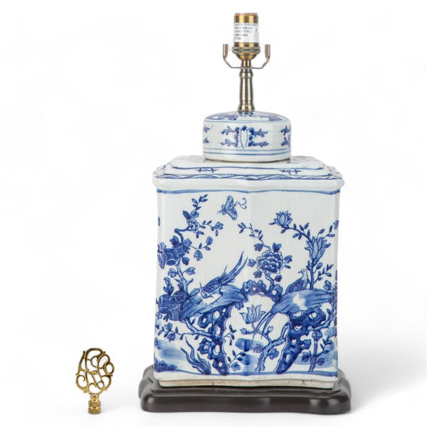 RECTANGULAR LIDDED TEA JAR LAMP FLOWER AND BIRD