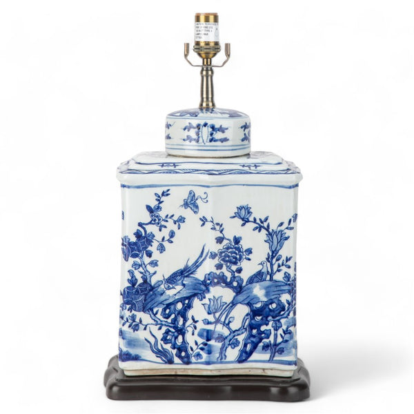 RECTANGULAR LIDDED TEA JAR LAMP FLOWER AND BIRD