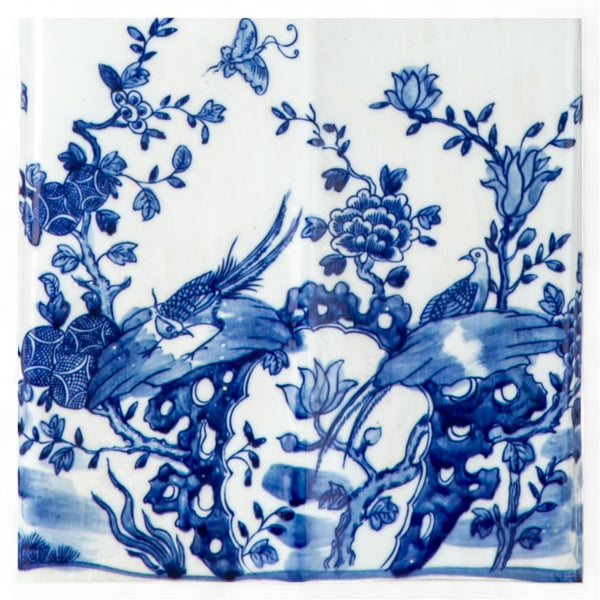 RECTANGULAR LIDDED TEA JAR LAMP FLOWER AND BIRD