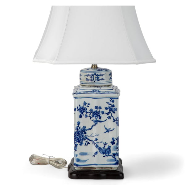 RECTANGULAR LIDDED TEA JAR LAMP FLOWER AND BIRD