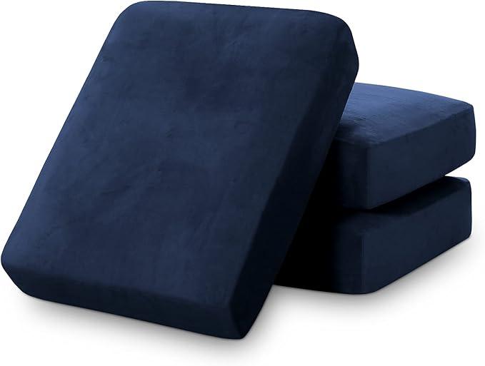 PrinceDeco Couch Cushion Covers, Stretch Washable Sofa Cushion Cover, Fitted Sofa Slipcover Velvet Fabric Non-Slip Furniture Protector for Dog,Pets, Kid (Each Width Up to 29.5