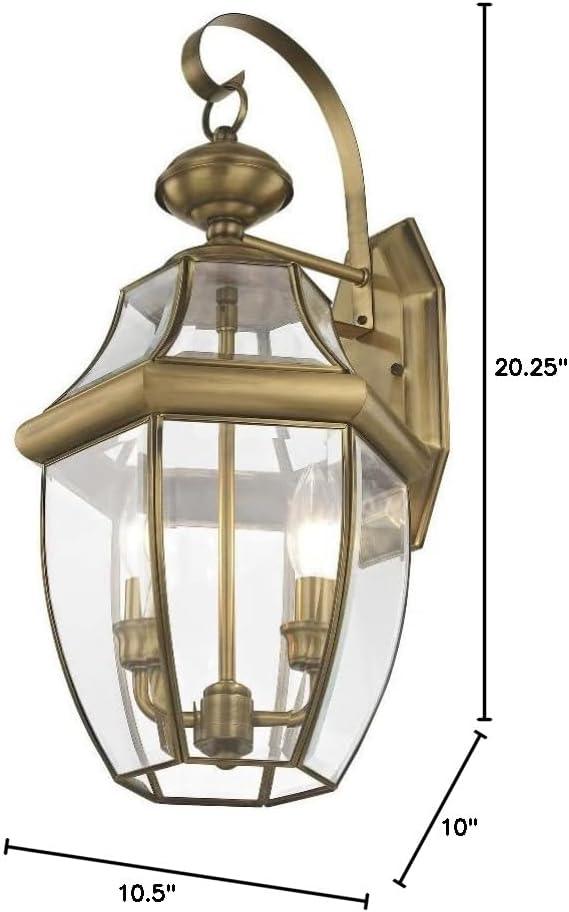 Livex Lighting 2251-02 Monterey 2 Light Outdoor Polished Brass Finish Solid Brass Wall Lantern with Clear Beveled Glass, 20.25