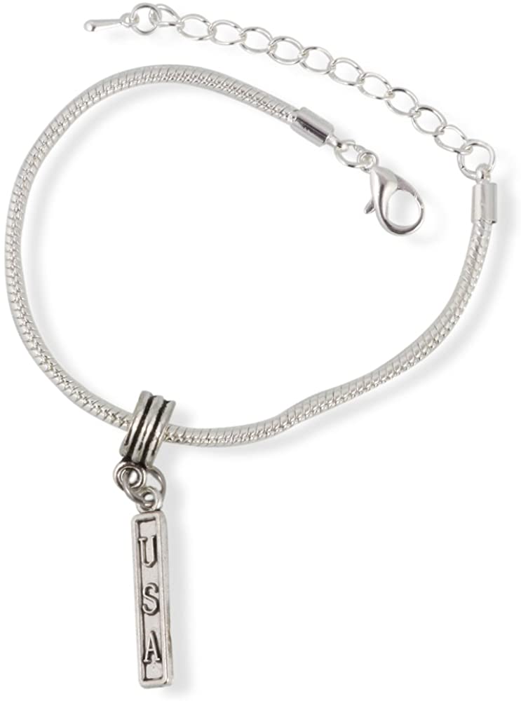 USA on rectangle Snake Chain Charm Bracelet