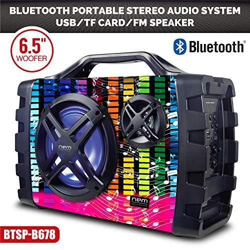 NEM Stereo Boombox with Bluetooth, LED Lights, NFC, USB, AUX-In, Radio, MP3 & Mic/Guitar Input - Gifts for You 'n Me