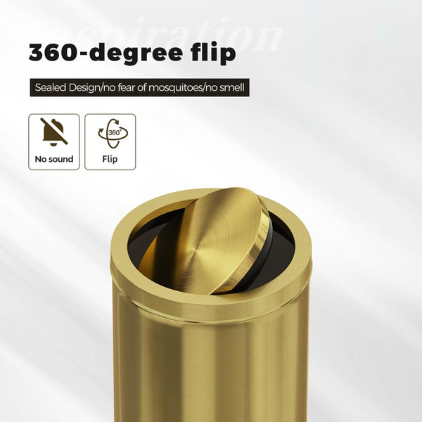 30L/8GAL Gold Brass Kitchen Trash Can,Tall Commercial Garbage can，Large Capacity FILP lid Trash can for Kitchen,Shopping mall,Elevator gate,Airport, Hotel,Commercial (Gold)