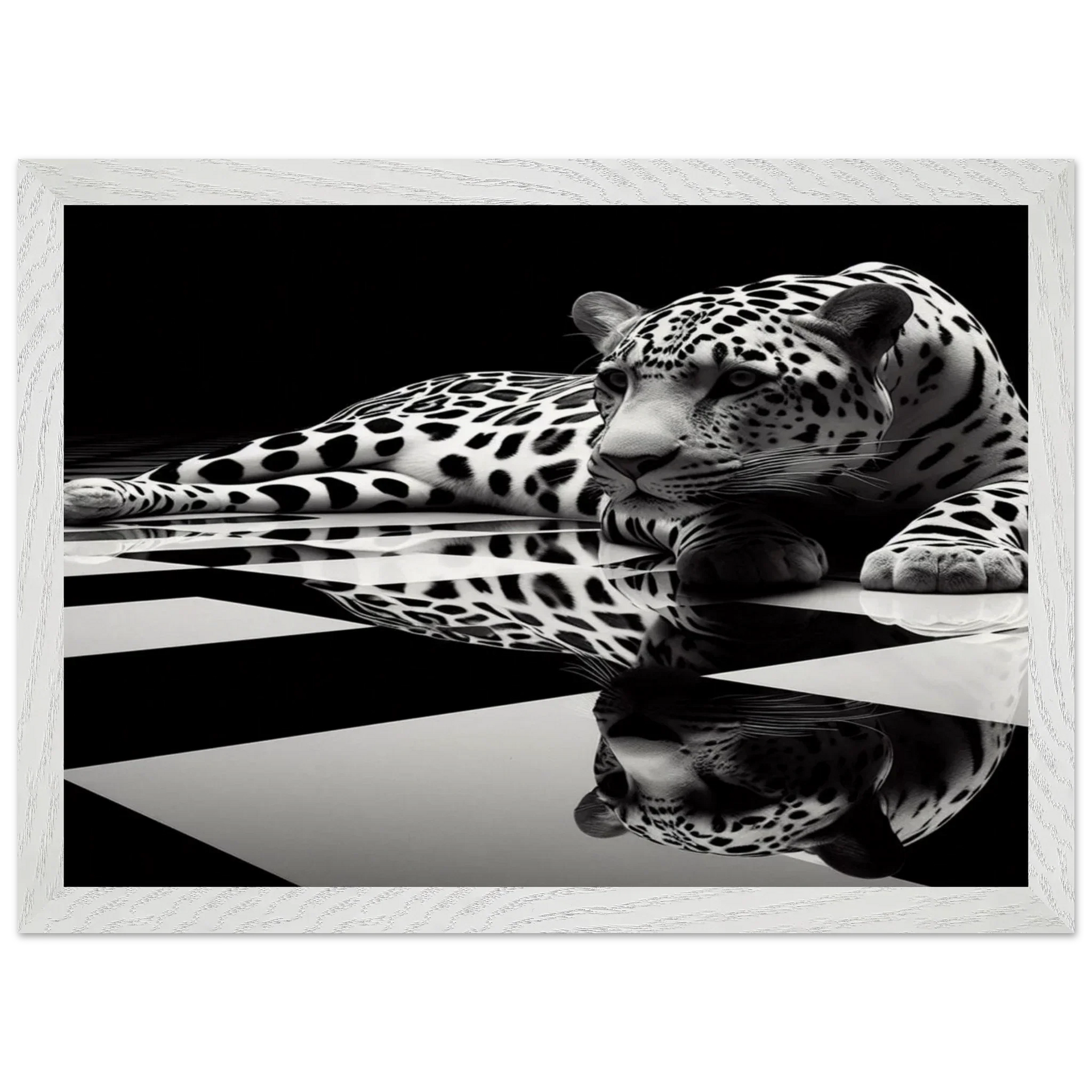 Leopard Black and White Mounted Framed Poster – Premium Oak or Ash Frame