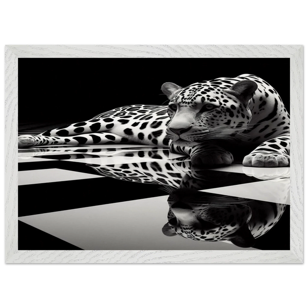 Leopard Black and White Mounted Framed Poster – Premium Oak or Ash Frame