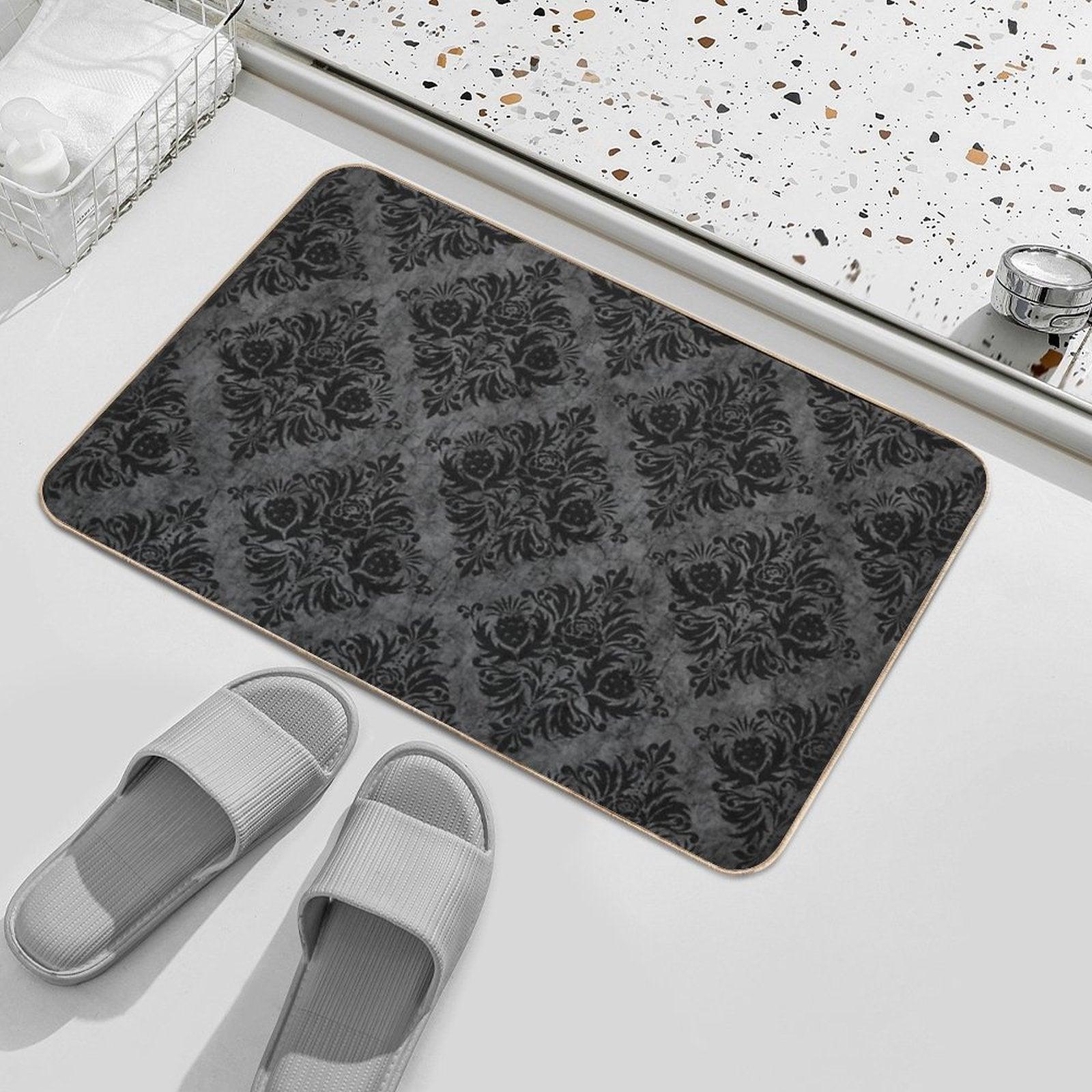 Gothic Black Damask Bath Mat