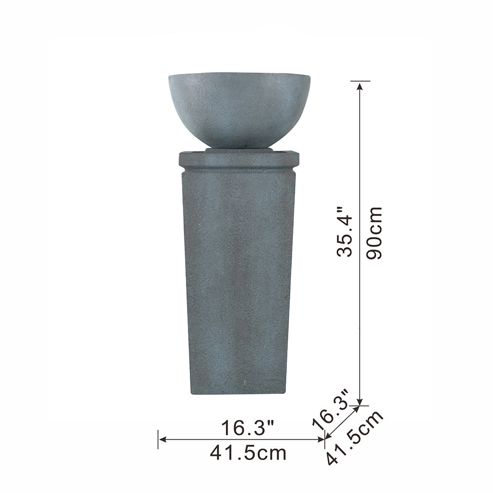 Resin Zen Bowl Pedestal Outdoor Fountain 35 Inch