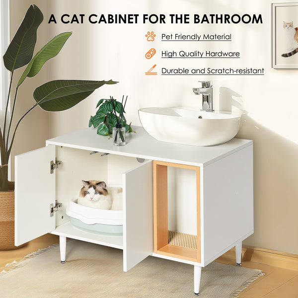 Bathroom sink cabinet, with cat trash can shell, hidden garbage pet bathroom, with partition, wooden cabinet furniture, white