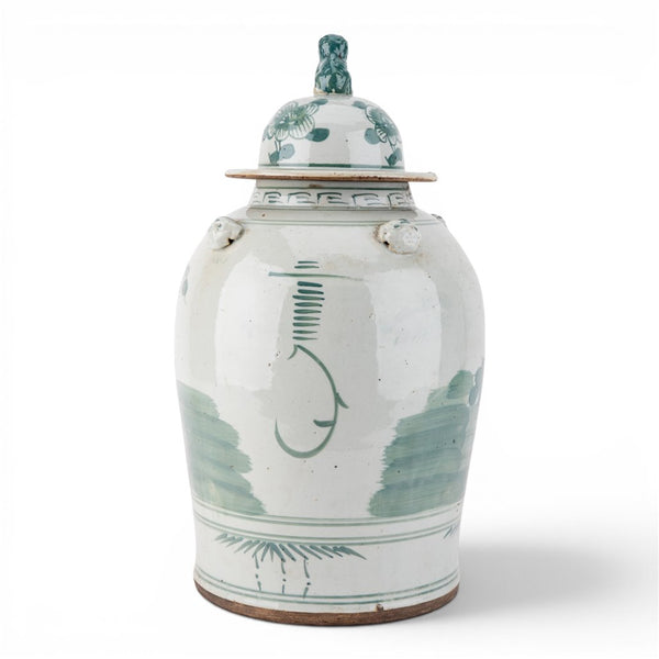Green Mud - Stepped Floral Covered Temple Jar