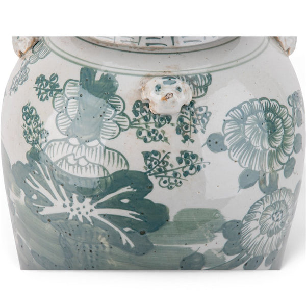 Green Mud - Stepped Floral Covered Temple Jar