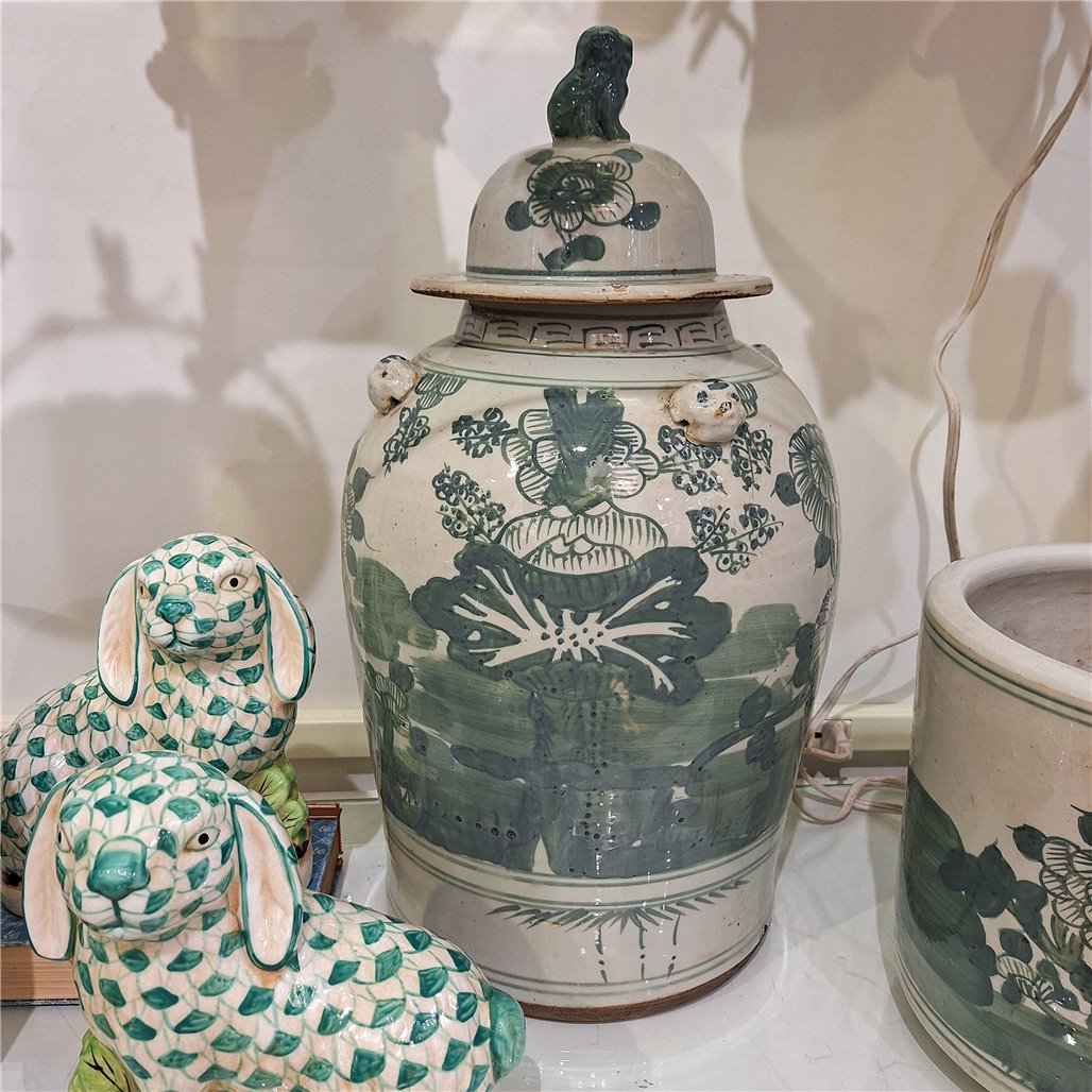 Green Mud - Stepped Floral Covered Temple Jar