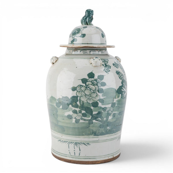 Green Mud - Stepped Floral Covered Temple Jar