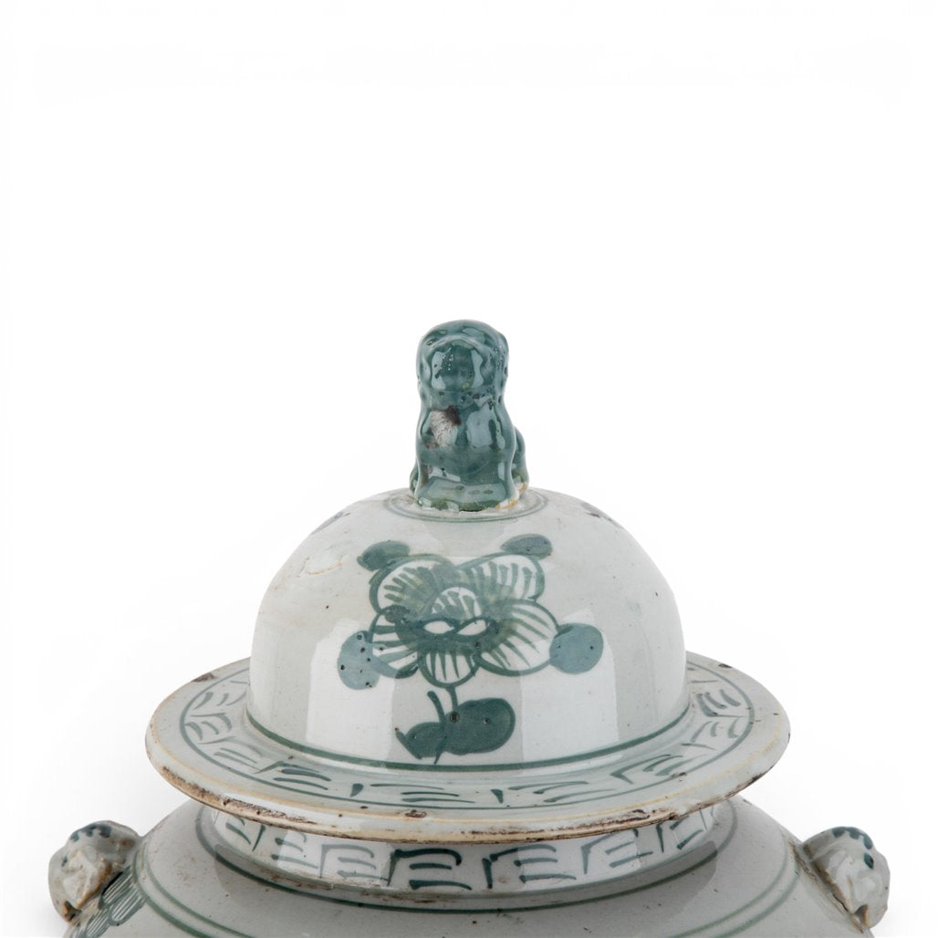 Green Mud - Stepped Floral Covered Temple Jar