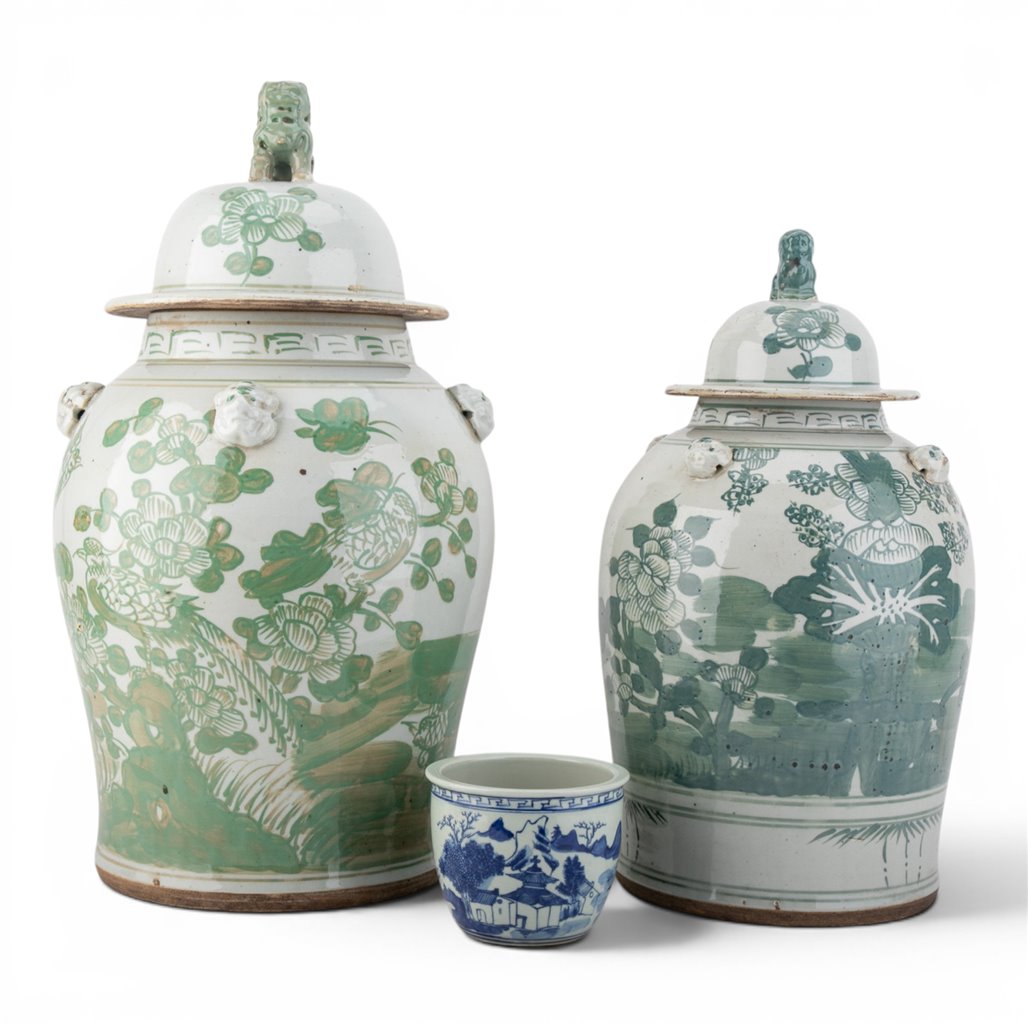 Green Mud - Stepped Floral Covered Temple Jar