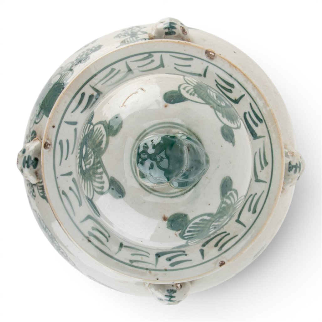 Green Mud - Stepped Floral Covered Temple Jar