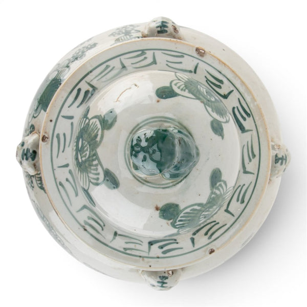 Green Mud - Stepped Floral Covered Temple Jar