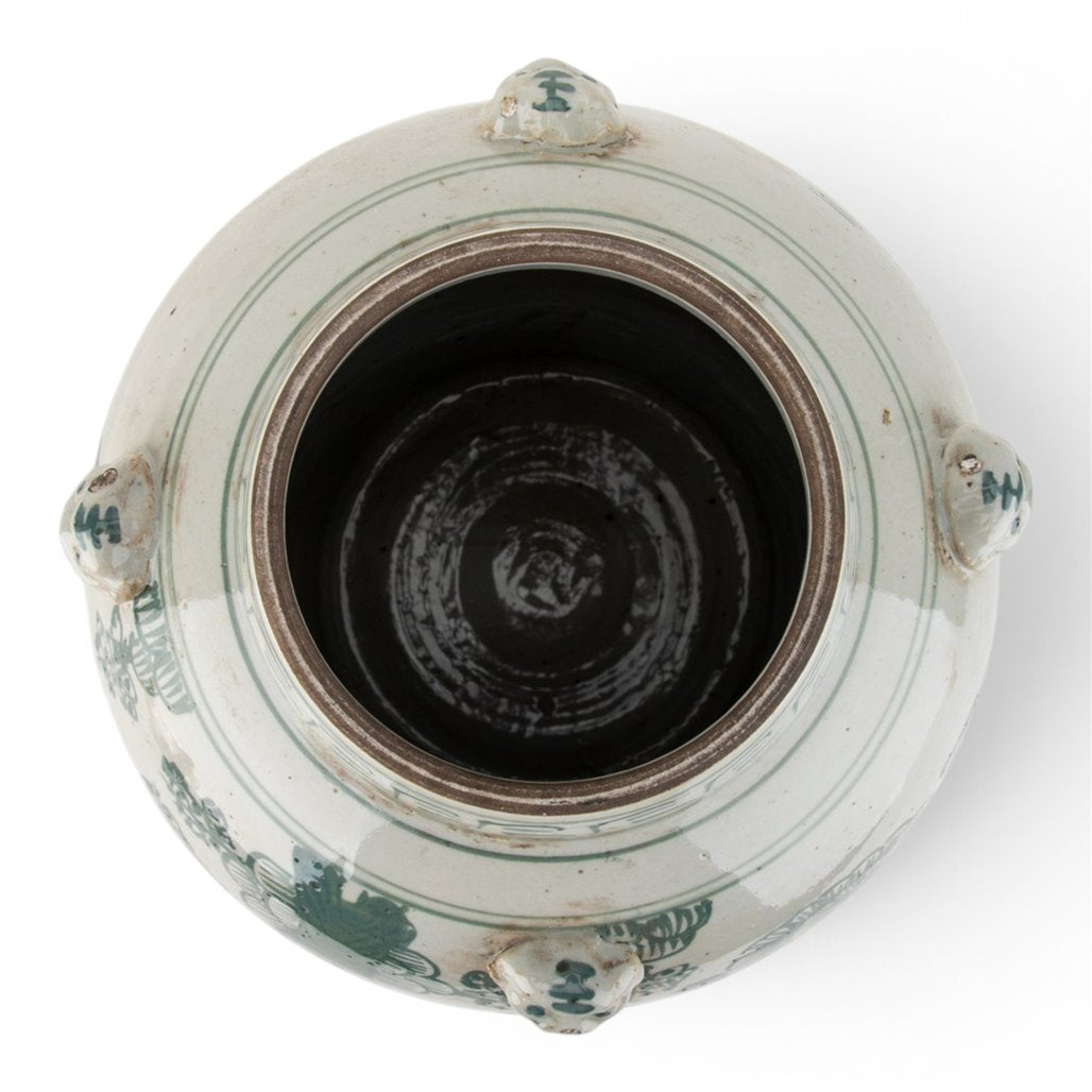Green Mud - Stepped Floral Covered Temple Jar