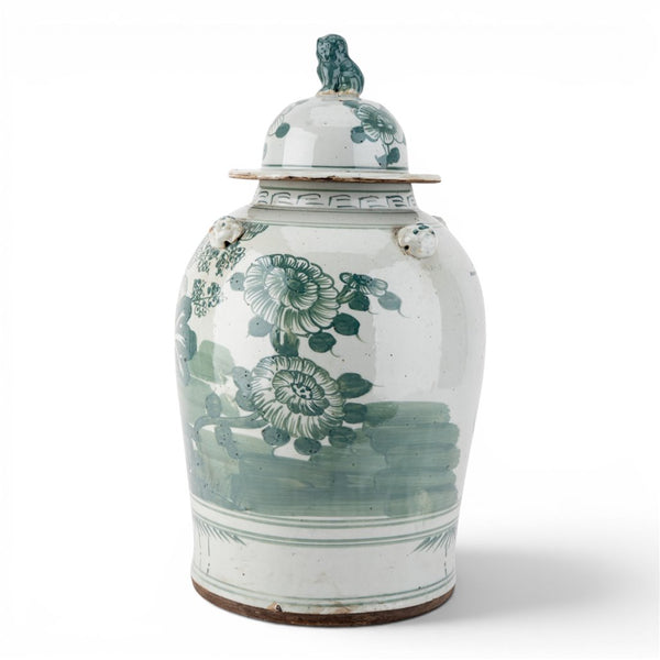 Green Mud - Stepped Floral Covered Temple Jar