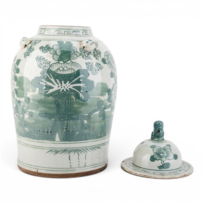 Green Mud - Stepped Floral Covered Temple Jar