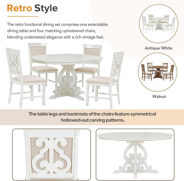 Round Solid Wood Dining Table Set Four