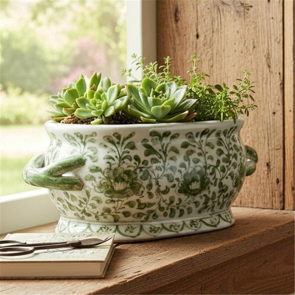 Green Peony Oval Footbath -  Basins/Bowls/Planters