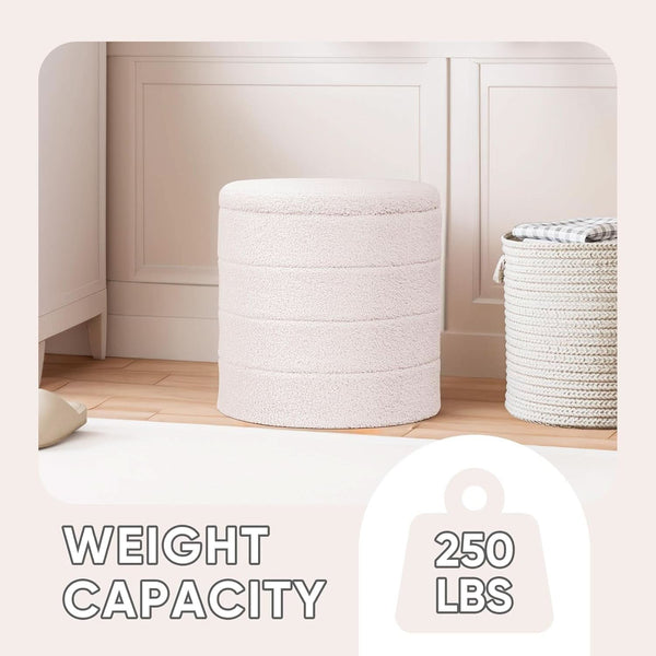 Round Storage Ottoman With Tray White VelvetFabric