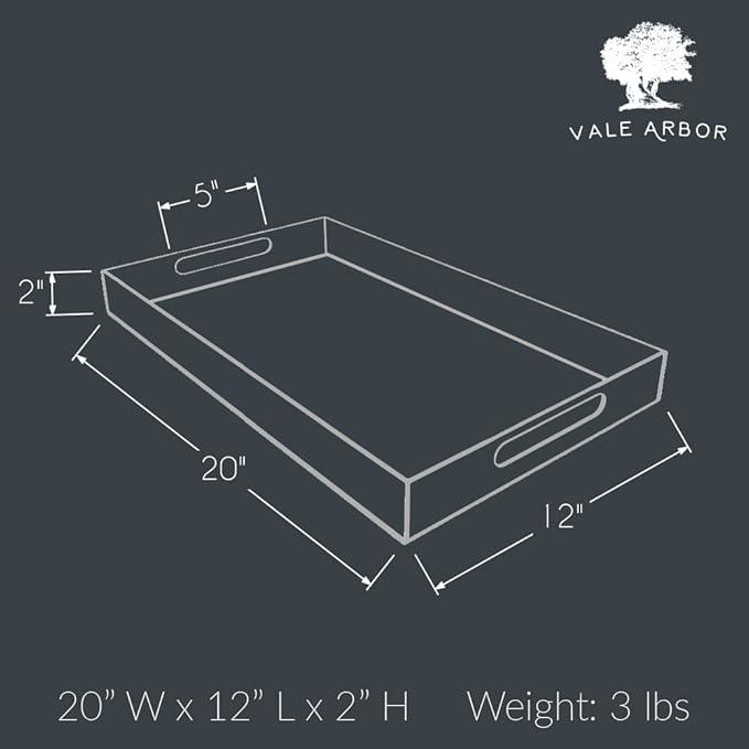 White Acrylic Serving Tray for Vanity, Bathroom, Ottoman, Organizer and Décor with Handles (Rectangle, Large)