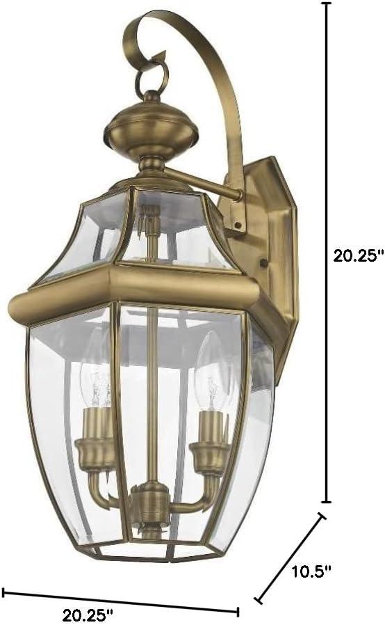 Livex Lighting 2251-07 Monterey 2 Light Outdoor Bronze Finish Solid Brass Wall Lantern with Clear Beveled Glass, 20.25