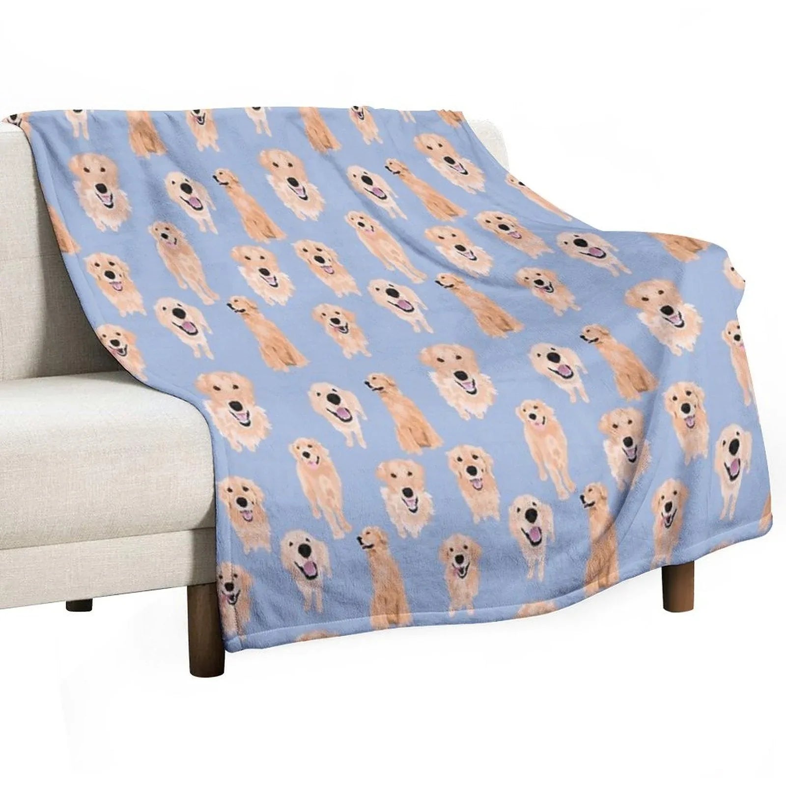 Golden Retrievers on Blue Throw Blanket
