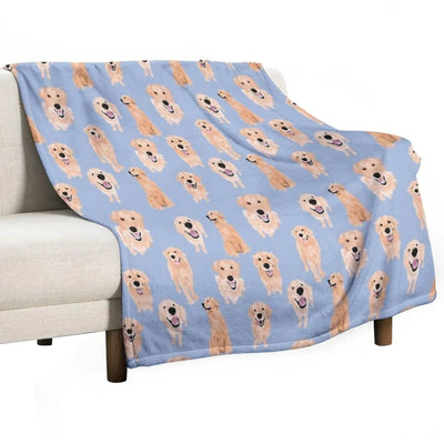 Golden Retrievers on Blue Throw Blanket