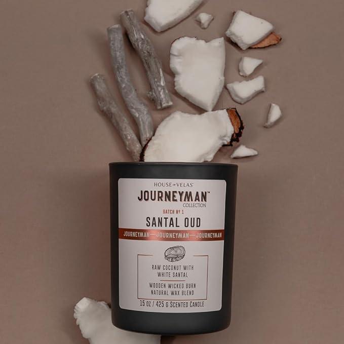 Journeyman Collection Candle, 15oz, Wooden Wick, Santal Oud, Large Painted Jar