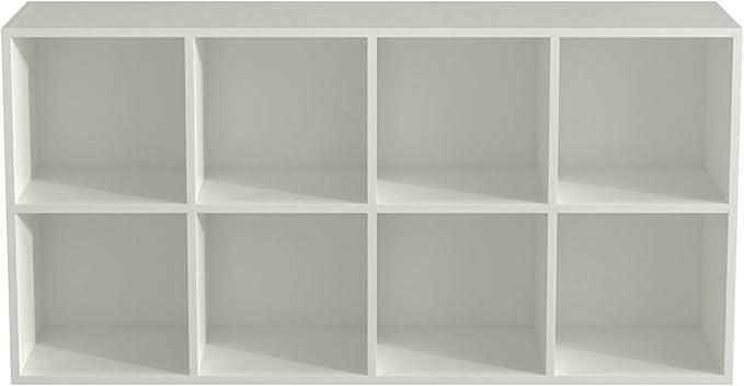 8-Cube Storage Shelf Bookcase - Wooden 4-Tier Floor Standing Open Bookshelf, Modern TV Stand up to 55 Inchs for Home and Office, Warm White