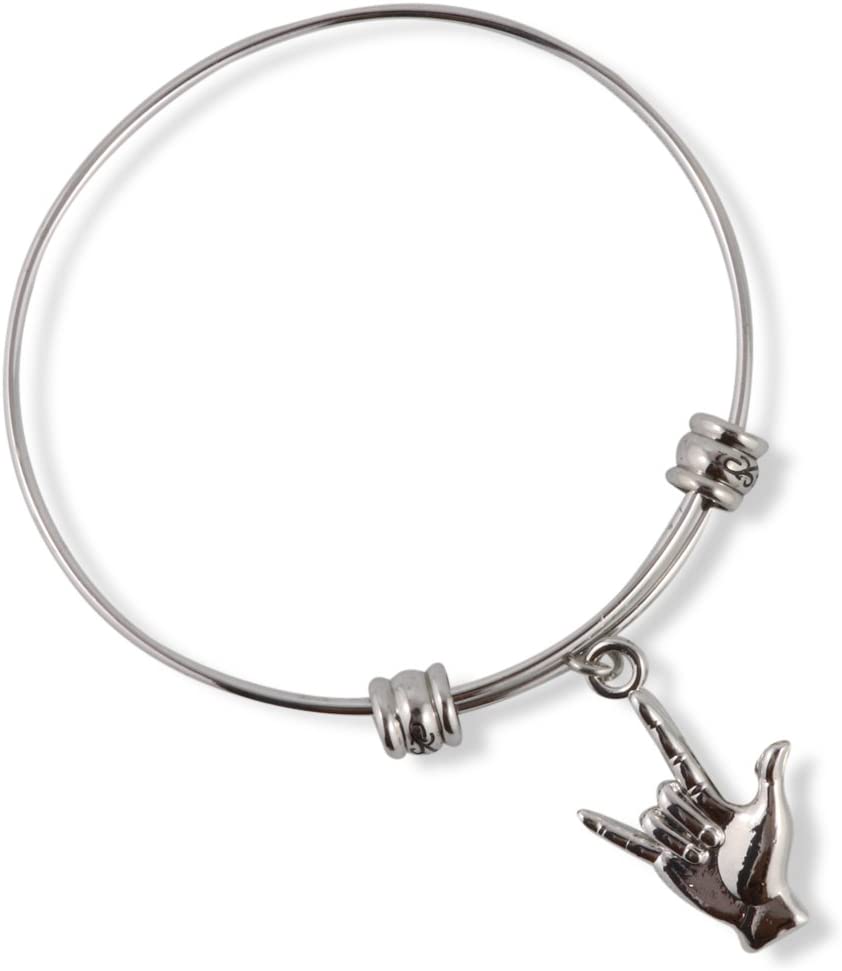 Sign Language ASL I Love You Charm Bracelet Bangle American Sign Language Stainless Steel Jewelry Gift for Men or Women