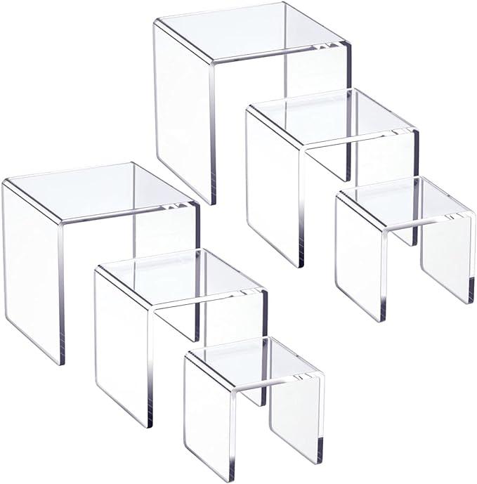 HIIMIEI Clear Acrylic Display Risers 2 Sets, 3-Tier Risers Stands Showcase for Amiibo Funko Pop Figures, Dessert, Jewelry-3
