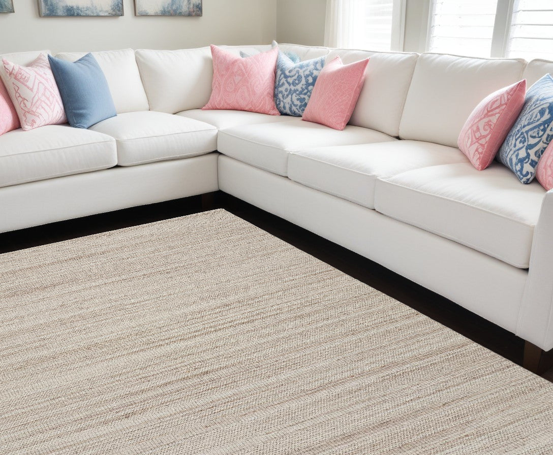 8' X 10' Taupe And Gray Wool Hand Woven Area Rug