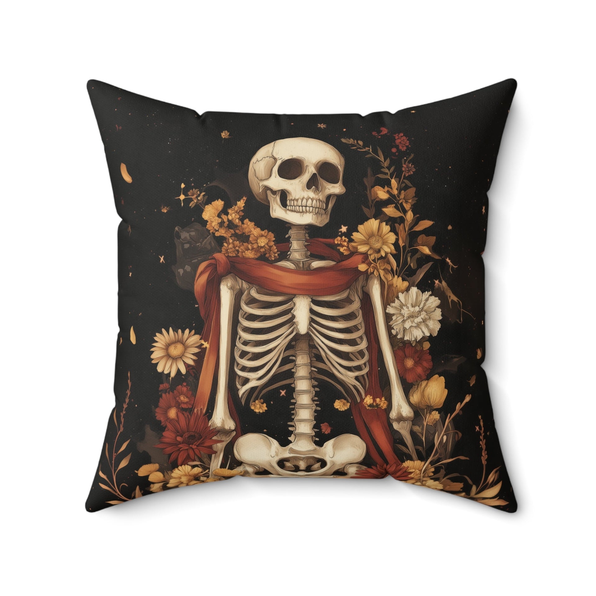 Microsuede Cushion / Halloween Art / Autumn Boho Skeleton