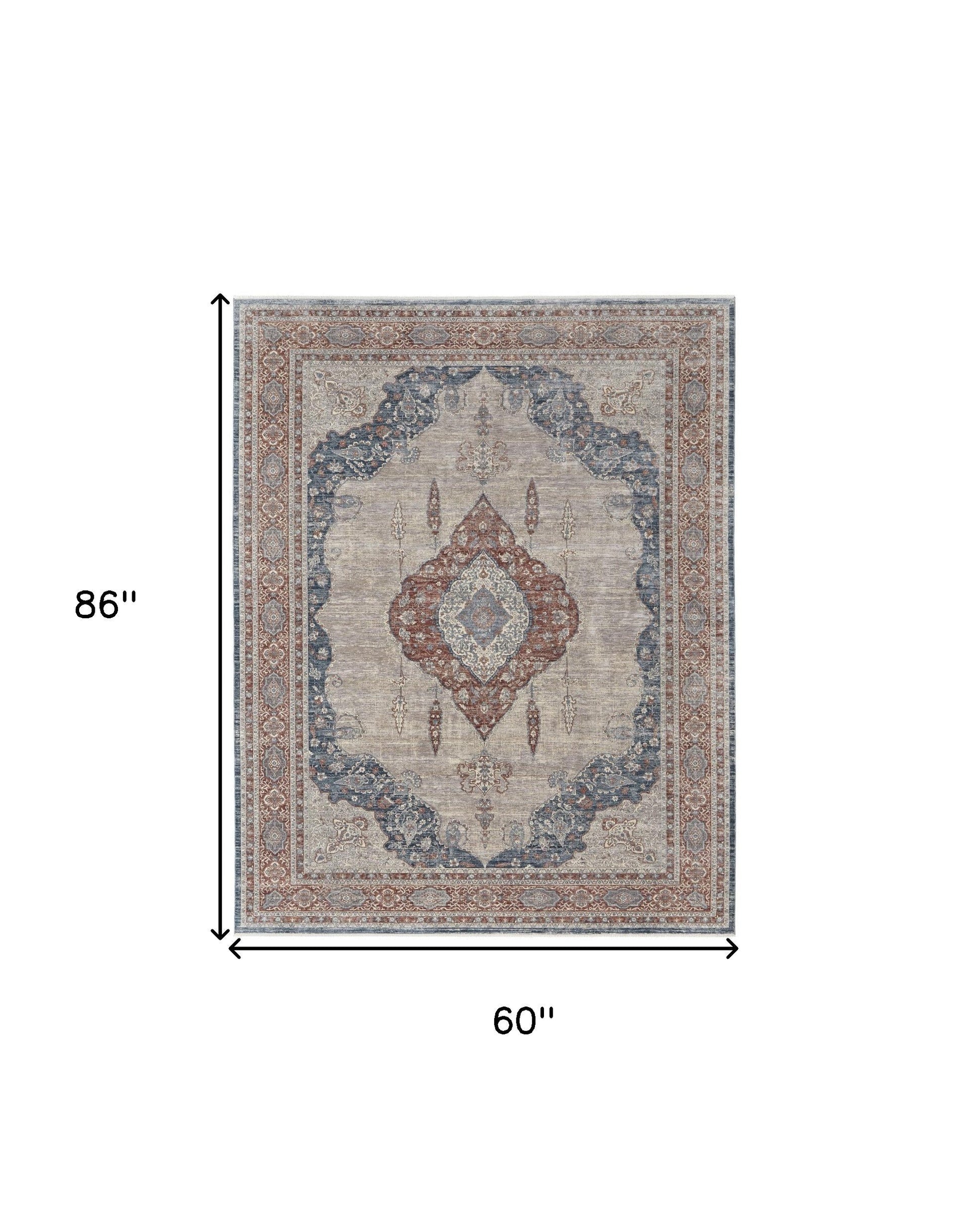 2' X 3' Gray Red And Blue Floral Power Loom Stain Resistant Area Rug