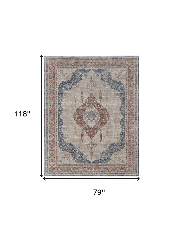 2' X 3' Gray Red And Blue Floral Power Loom Stain Resistant Area Rug
