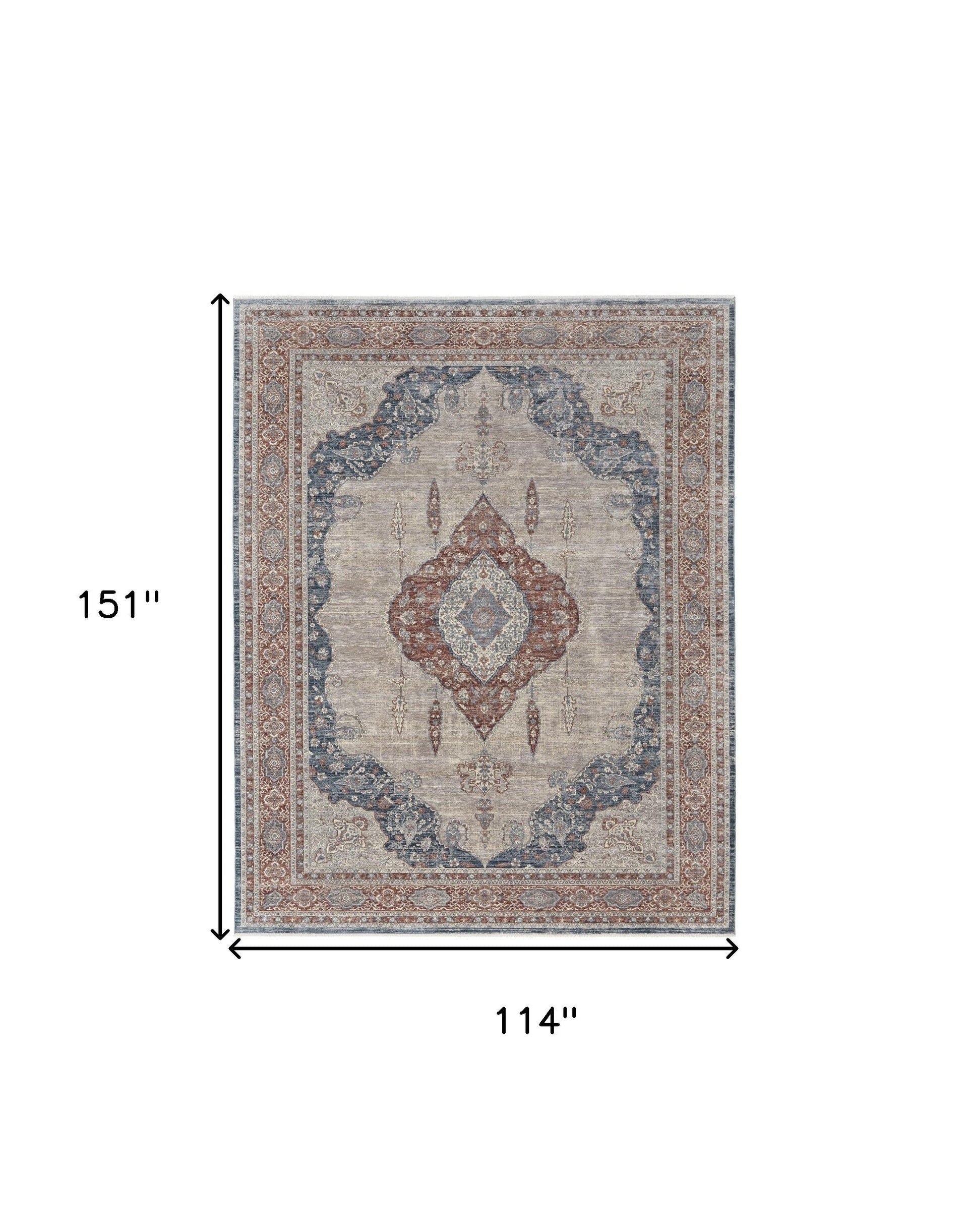 2' X 3' Gray Red And Blue Floral Power Loom Stain Resistant Area Rug