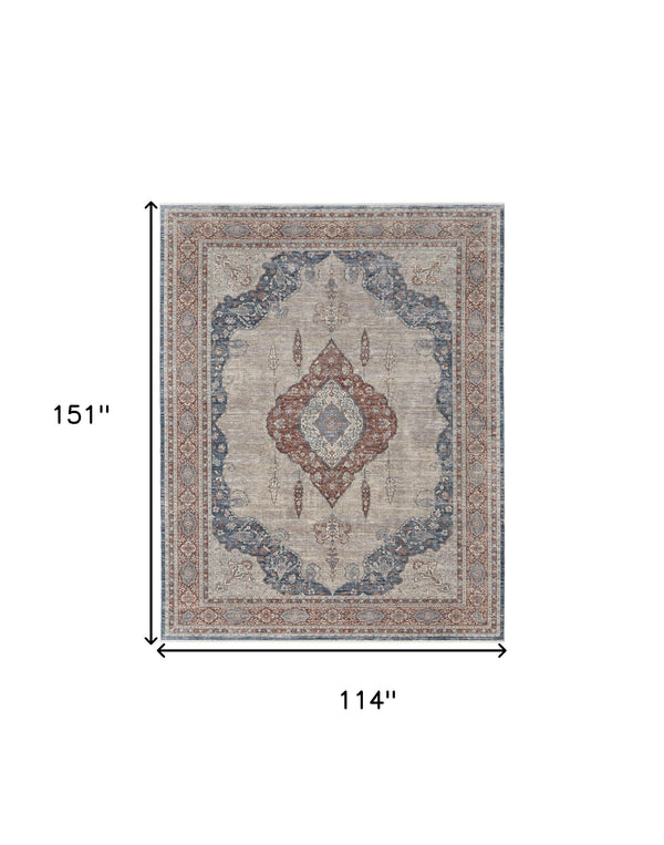 2' X 3' Gray Red And Blue Floral Power Loom Stain Resistant Area Rug