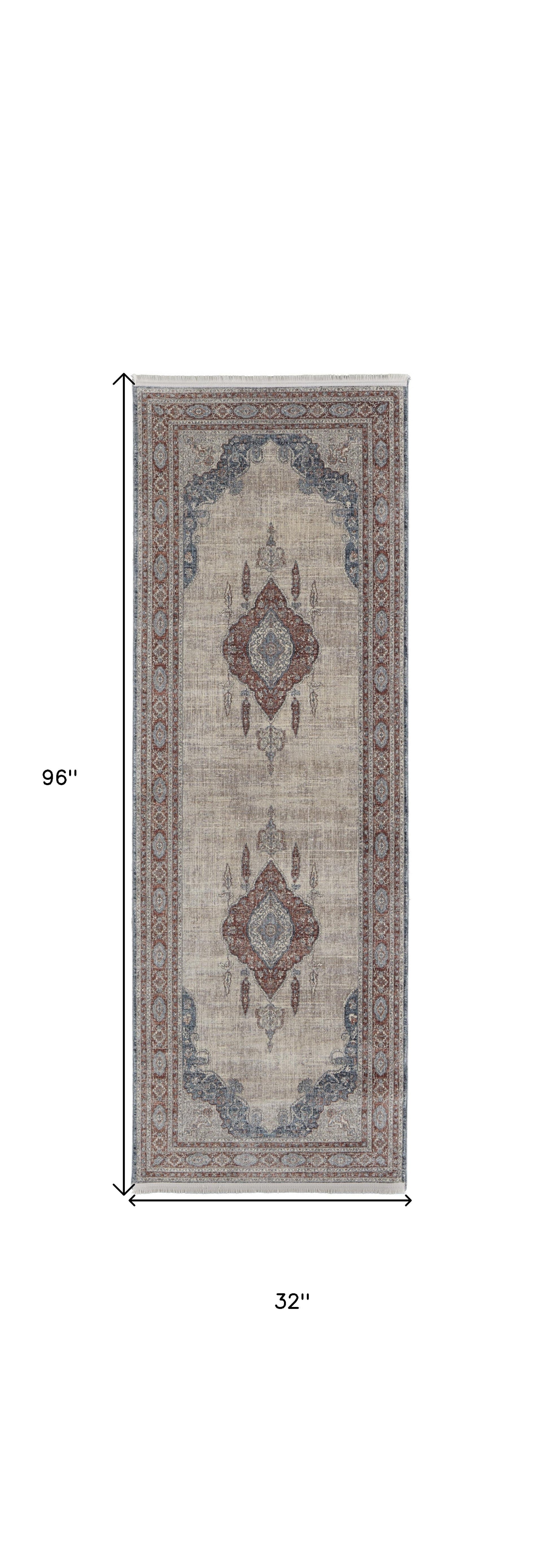 2' X 3' Gray Red And Blue Floral Power Loom Stain Resistant Area Rug