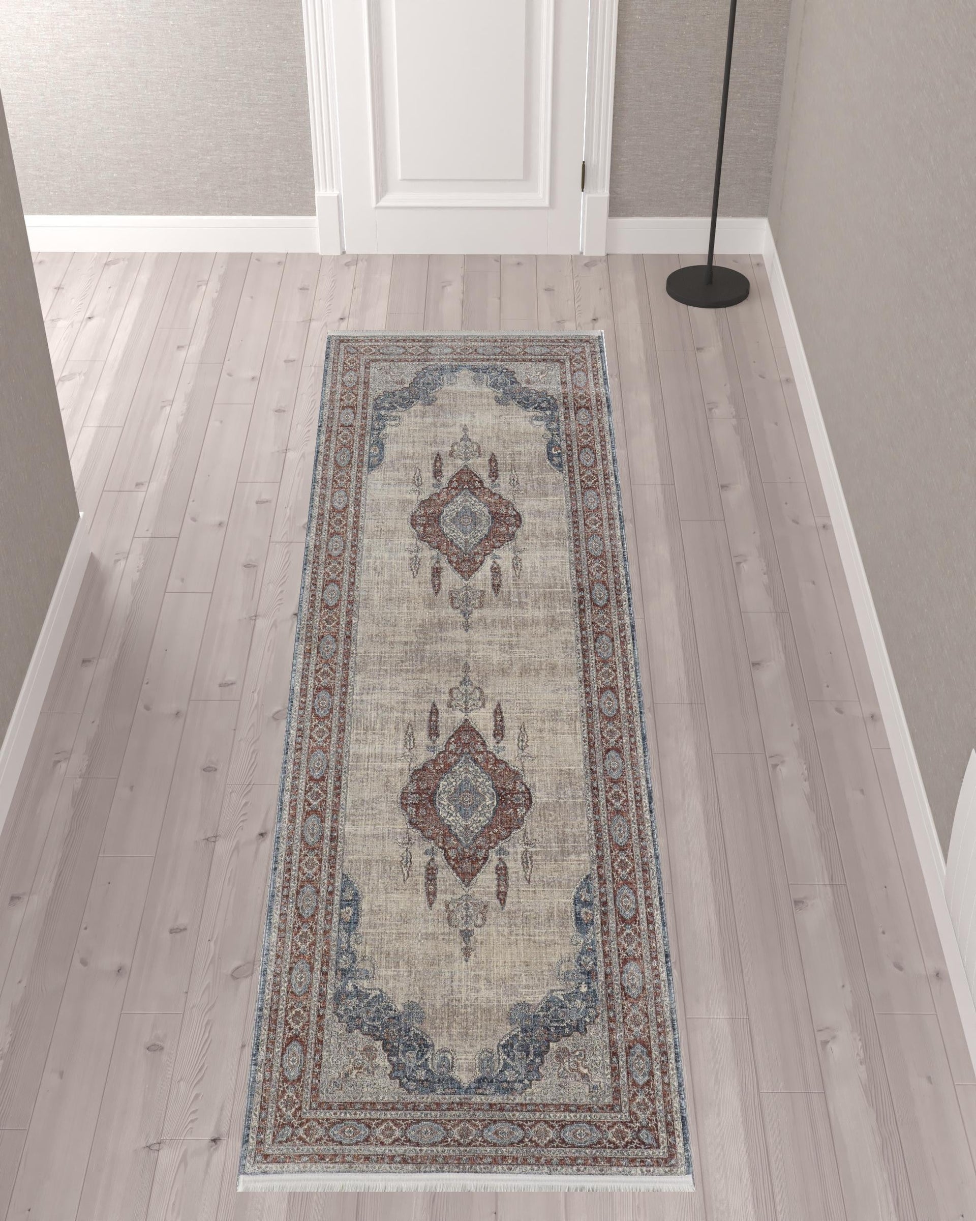 2' X 3' Gray Red And Blue Floral Power Loom Stain Resistant Area Rug