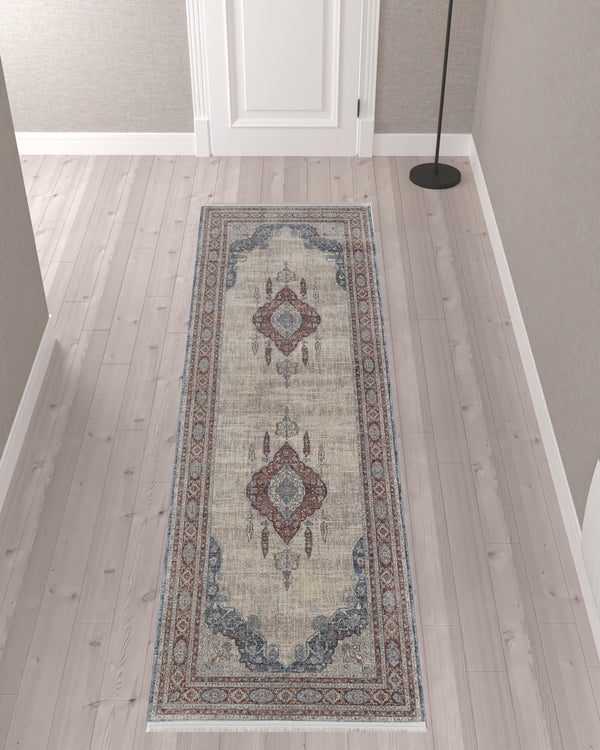 2' X 3' Gray Red And Blue Floral Power Loom Stain Resistant Area Rug