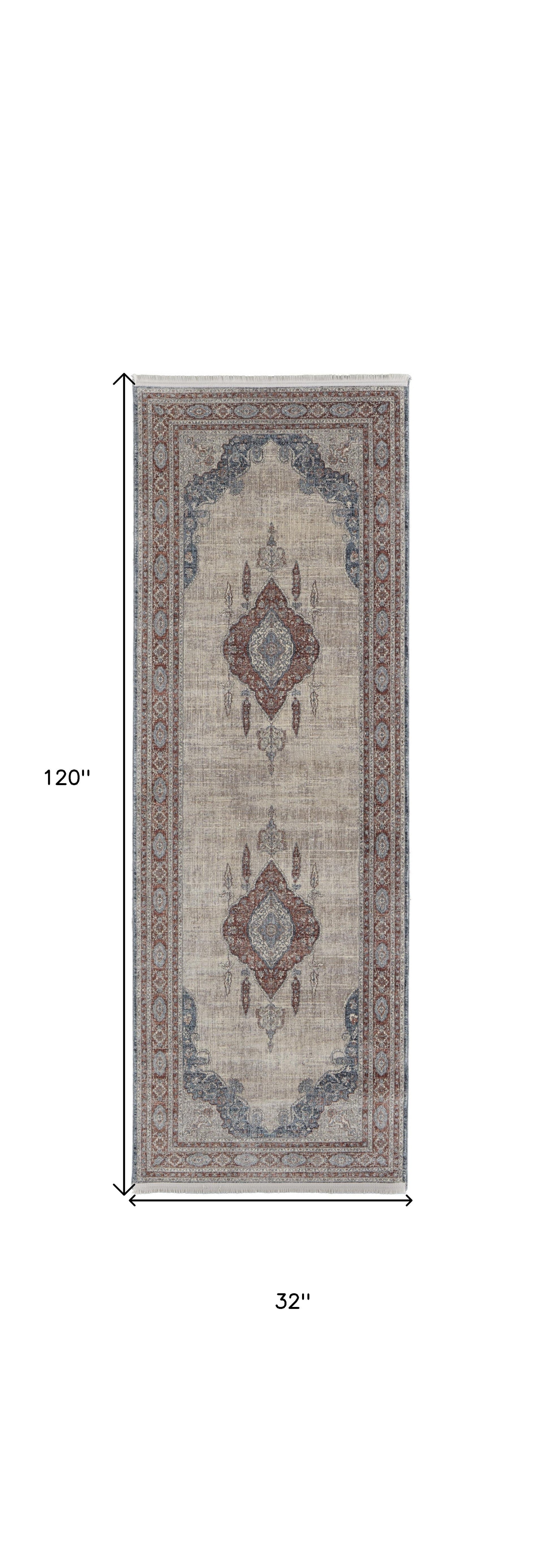2' X 3' Gray Red And Blue Floral Power Loom Stain Resistant Area Rug