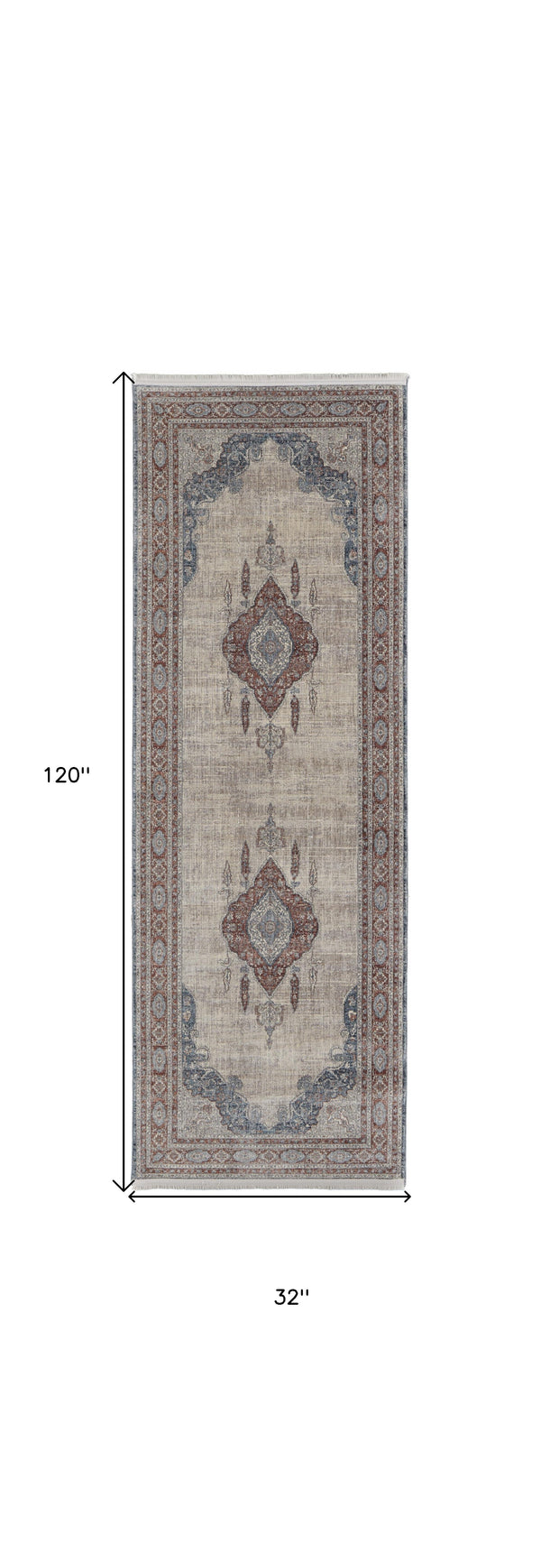 2' X 3' Gray Red And Blue Floral Power Loom Stain Resistant Area Rug