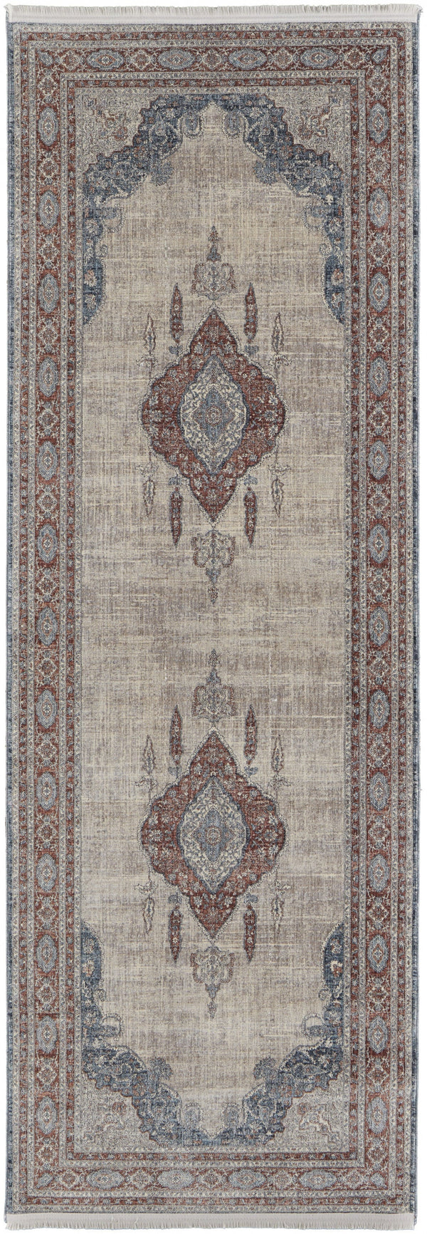 2' X 3' Gray Red And Blue Floral Power Loom Stain Resistant Area Rug