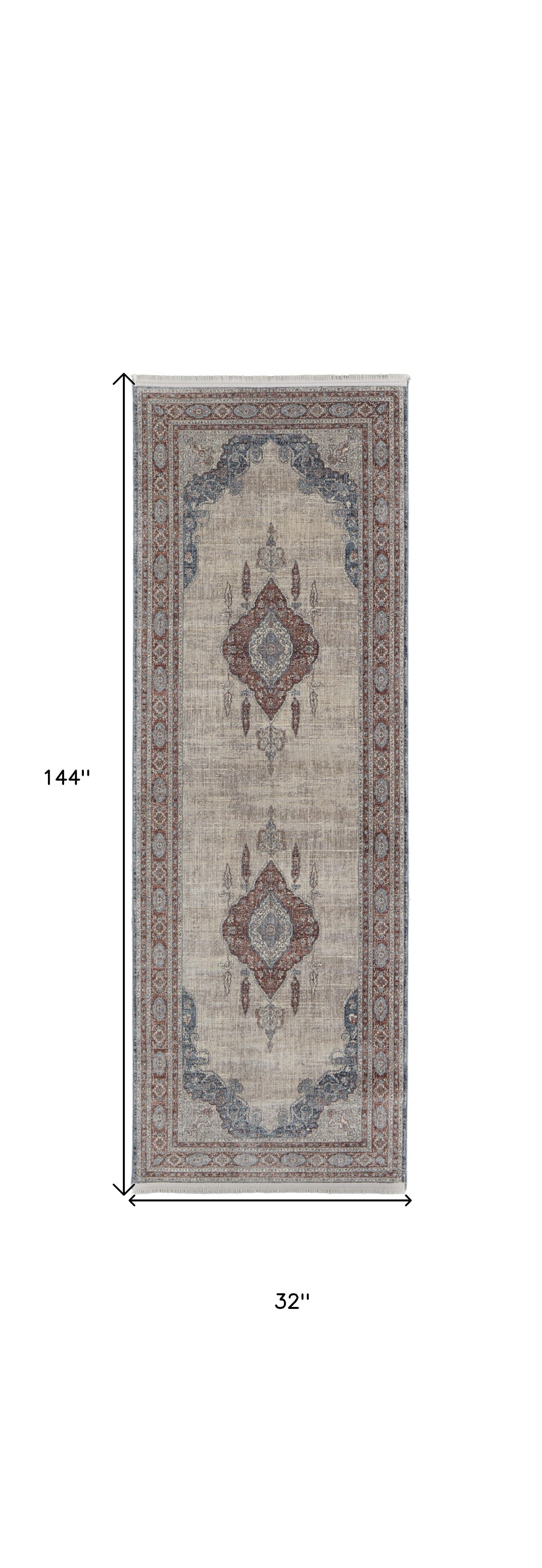 2' X 3' Gray Red And Blue Floral Power Loom Stain Resistant Area Rug