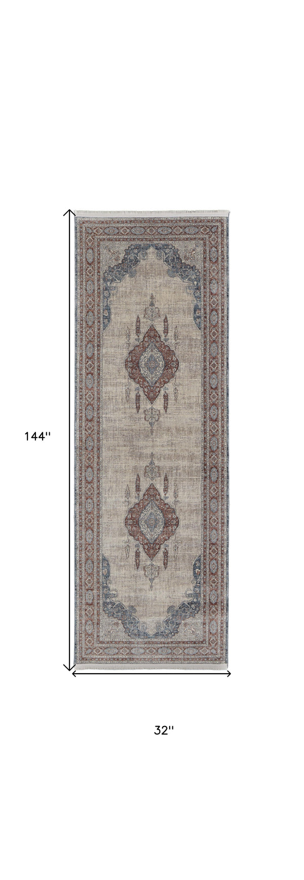 2' X 3' Gray Red And Blue Floral Power Loom Stain Resistant Area Rug